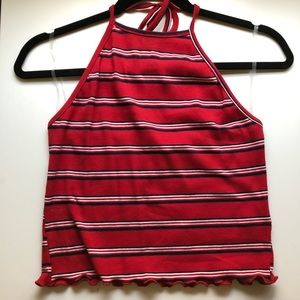 Red stripped Cropped halter top